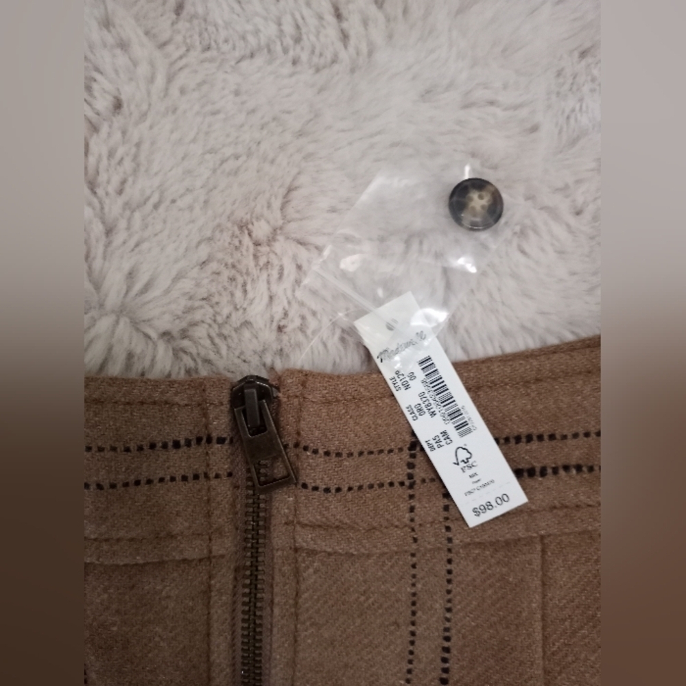 Madewell Tan Plaid English Countryside Preppy Cottagecore Casual Front Zip Skirt - Picture 4 of 5